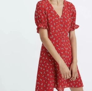 Madewell Little Lilies Ruffle Sleeve Button Front Silk Dress